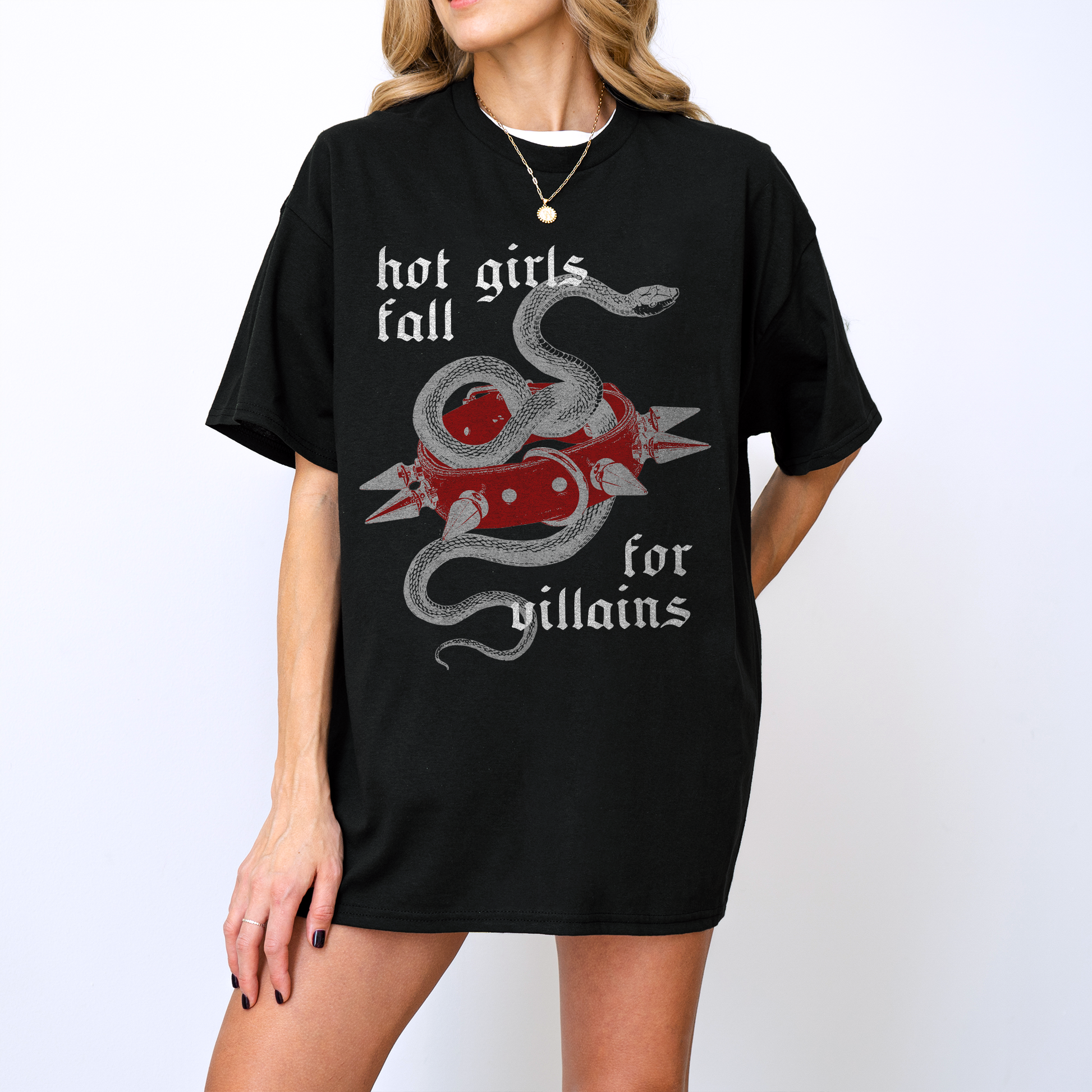 Hot Girls Fall for Villains Tee - Red